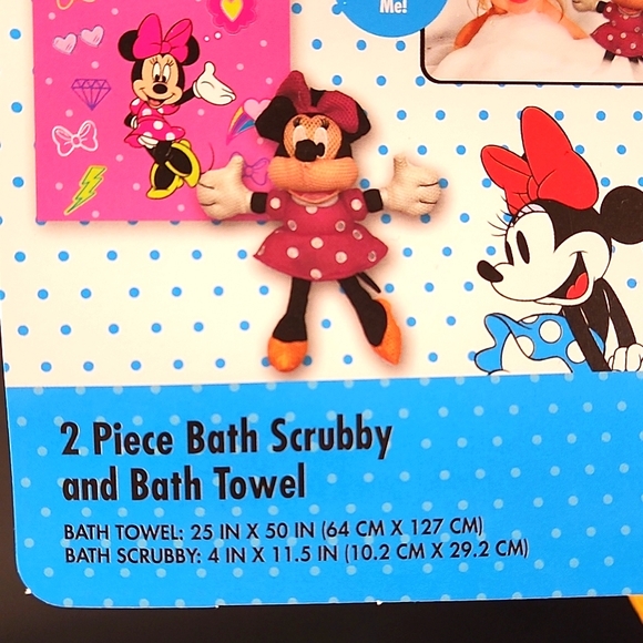 DISNEY MINNI MOUSE NEW GIRLS 2 PIECE BATH SCRUBBY AND BATH TOWEL. 25IN.X 11.5IN. - Picture 4 of 8
